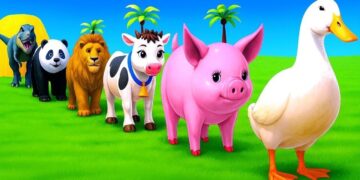 Long Slide Game With Elephant Gorilla Buffalo Hippopotamus Tiger - 3d Animal Game - Funny 3d Animals
