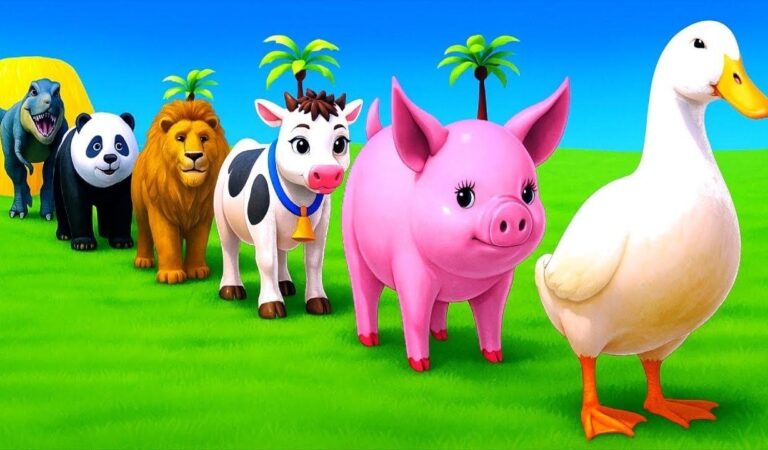 Long Slide Game With Elephant Gorilla Buffalo Hippopotamus Tiger – 3d Animal Game – Funny 3d Animals