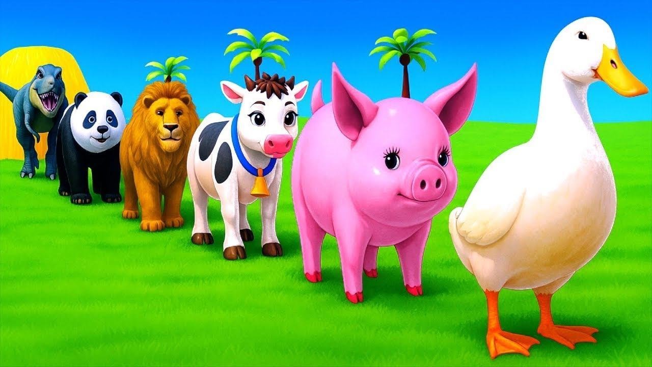 Long Slide Game With Elephant Gorilla Buffalo Hippopotamus Tiger - 3d Animal Game - Funny 3d Animals