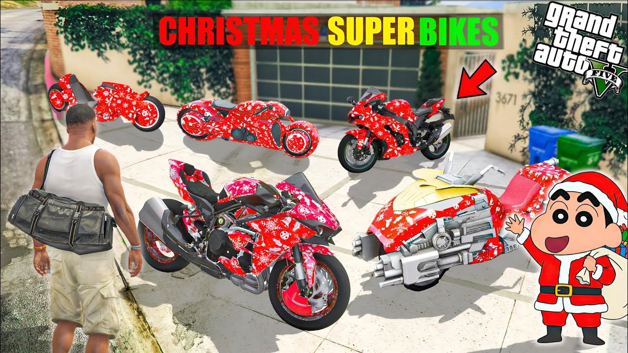 GTA 5 : Franklin & Shinchan Collecting RARE CHRISTMAS SUPERBIKES In GTA 5!