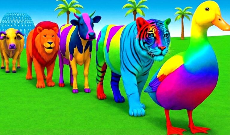 Long Slide Game With Elephant Gorilla Buffalo Hippopotamus Tiger – 3d Animal Game – Funny 3d Animals
