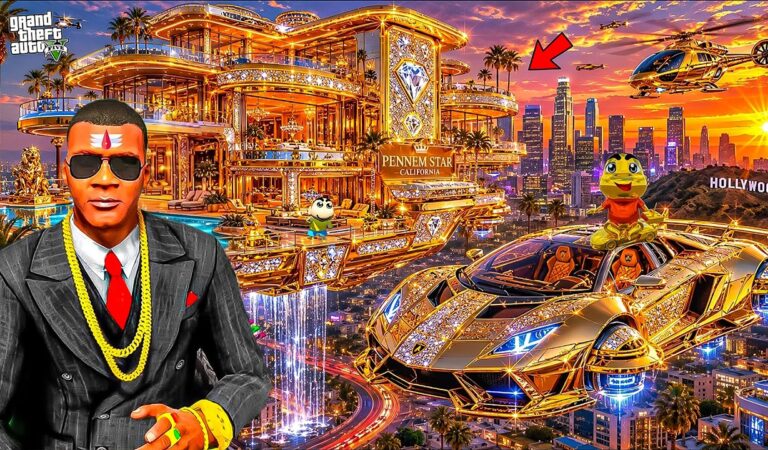 Franklin BILLIONAIRE! King of Golden Luxury Mansion in GTA 5 in Telugu | SHINCHAN and CHOP