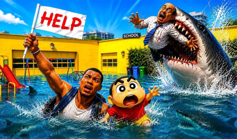 Franklin Shinchan Escapes a Big Tsunami Shark in His New School in GTA 5 ! | GTA 5 Telugu Gameplay