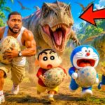 GTA 5 Telugu : Shin Chan, Doraemon & Franklin ESCAPE Giant Monster Dinosaurs! 😱🐔 | Roblox
