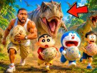 GTA 5 Telugu : Shin Chan, Doraemon & Franklin ESCAPE Giant Monster Dinosaurs! 😱🐔 | Roblox