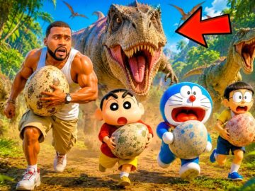 GTA 5 Telugu : Shin Chan, Doraemon & Franklin ESCAPE Giant Monster Dinosaurs! 😱🐔 | Roblox