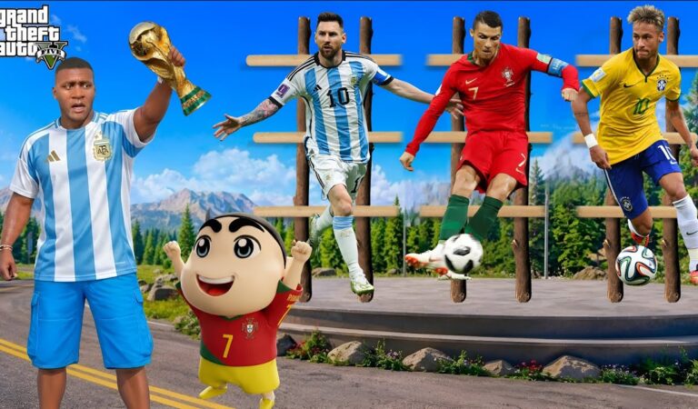 GTA5 | Franklin & Shinchan 🏆 Ronaldo vs Messi vs Neymar Fans! World Cup Celebration