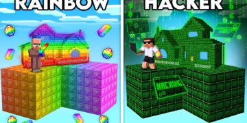 Hacker vs Rainbow Skyblock Battle in Minecraft..