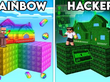 Hacker vs Rainbow Skyblock Battle in Minecraft..
