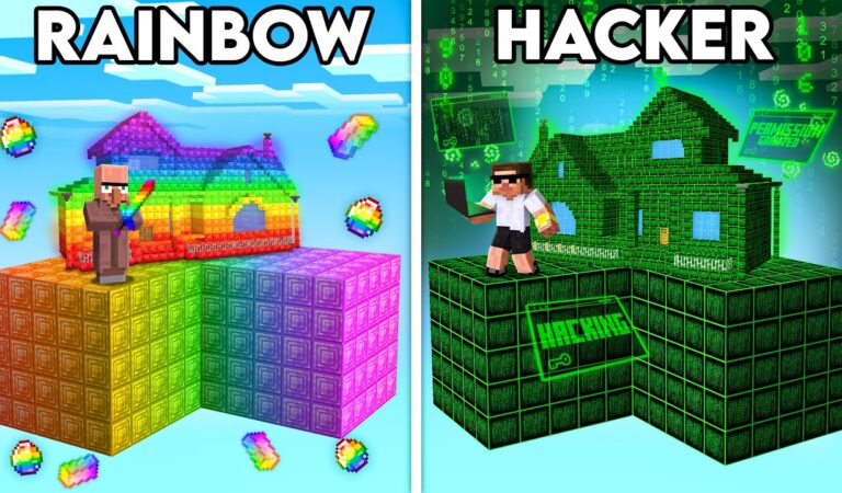 Hacker vs Rainbow Skyblock Battle in Minecraft..
