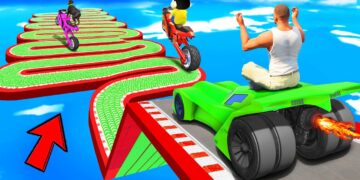 SHINCHAN AND FRANKLIN TRIED THE LONGEST CURVY ZIGZAG SPEED BOOSTER PARKOUR CHALLENGE GTA 5
