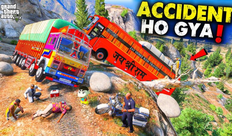 Franklin & Shinchan Jay Shree Ram Bus Ka Accident Hua Indian TATA Truck Ke Sath GTA 5