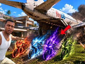 GTA 5 : Franklin & Shinchan Find Elemental Bikes From A Crashed Plane! 😱✈️🏍️ | GTA 5 Bangla Gameplay