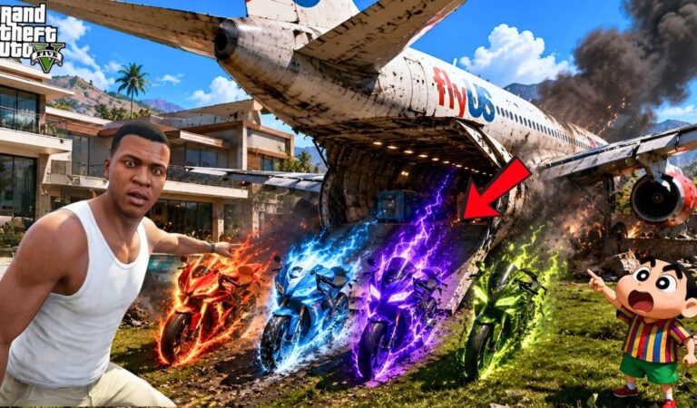GTA 5 : Franklin & Shinchan Find Elemental Bikes From A Crashed Plane! 😱✈️🏍️ | GTA 5 Bangla Gameplay