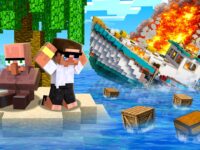 Surviving the Ship CRASH on Desert Island in Minecraft..