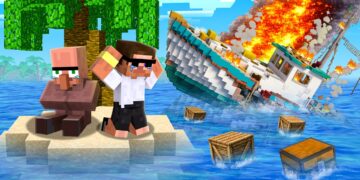 Surviving the Ship CRASH on Desert Island in Minecraft..