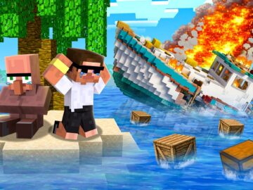 Surviving the Ship CRASH on Desert Island in Minecraft..