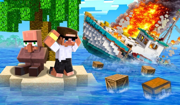 Surviving the Ship CRASH on Desert Island in Minecraft..